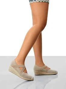 Styleloop Cross Strap Espadrille Court Wedge Shoes - Apricot - View 3
