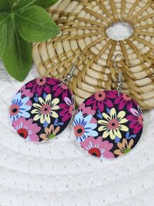 1對波西米亞圓形多色圖案吊墜懸垂耳環適合女士,適用於四,日常穿著,工作,表現,街頭風,服飾配件 - 彩色 - 查看 2