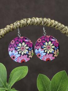 1對波西米亞圓形多色圖案吊墜懸垂耳環適合女士,適用於四,日常穿著,工作,表現,街頭風,服飾配件 - 彩色 - 查看 4