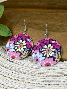 1對波西米亞圓形多色圖案吊墜懸垂耳環適合女士,適用於四,日常穿著,工作,表現,街頭風,服飾配件 - 彩色 - 查看 5