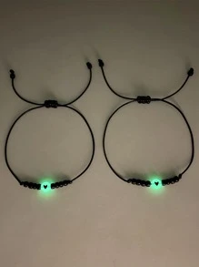 ATLVXJL Fashionable And Popular Men's 2pcs Couple Glow In The Dark Heart Detail Bracelet For Jewelry Gift And For A Stylish Look Valentines,Mom,Mother,Mother's Day,Gift