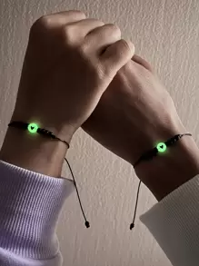 ATLVXJL Fashionable And Popular Men's 2pcs Couple Glow In The Dark Heart Detail Bracelet For Jewelry Gift And For A Stylish Look Valentines,Mom,Mother,Mother's Day,Gift