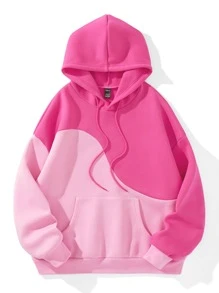 SHEIN Unity Two Tone Kangaroo Pocket Drawstring Thermal Lined Hoodie - Multicolor - View 1