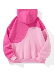 SHEIN Unity Two Tone Kangaroo Pocket Drawstring Thermal Lined Hoodie - Multicolor - View 2