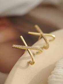 CUBIC ZIRCONIA DECOR DROP EARRINGS