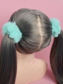 ROMWE Kawaii 2pcs Solid Fluffy Hair Tie Cute ValentinesScrunchiesscrunchy Hair Ties - Green - View 2