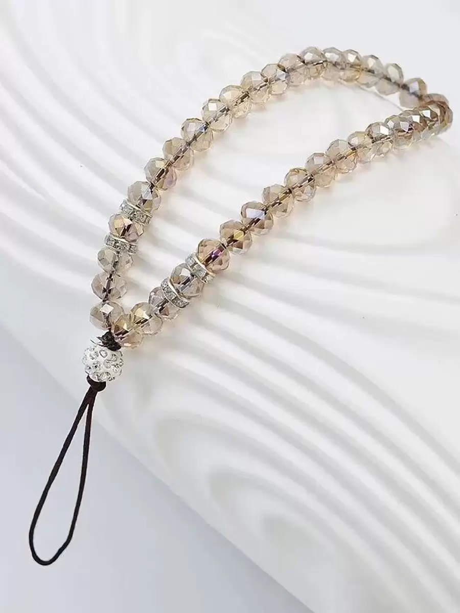 1pc Beaded Phone Lanyard Gifts For Mother, Family, Friends, Birthday, Holiday Phone Charm, Phone Chain - Champagne - View 1