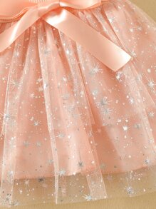 Baby Girl Contrast Mesh Belted Dress - Baby Pink - View 4