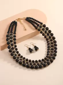 3pcs Đồ trang trí Ngọc Trai giả Bộ trang sức - màu đen - Xem 1