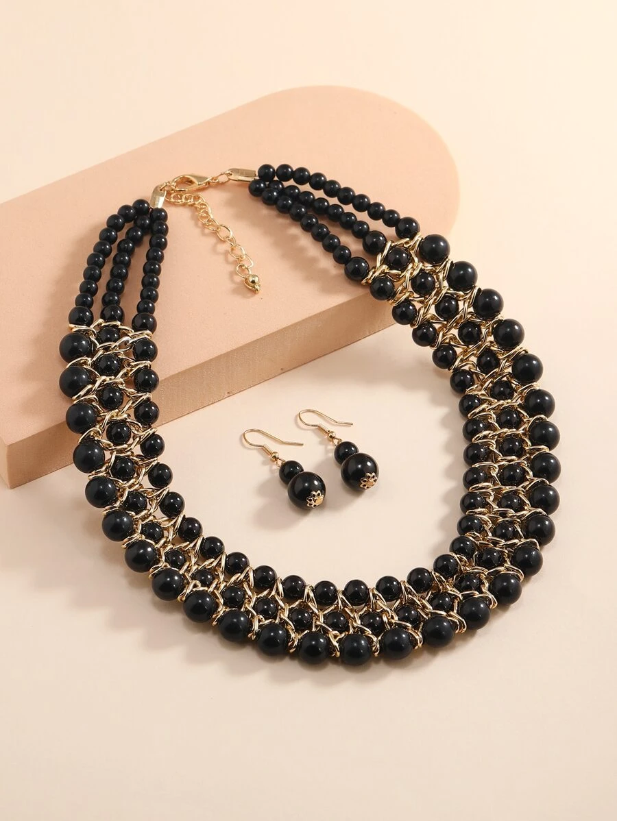 3pcs Đồ trang trí Ngọc Trai giả Bộ trang sức - màu đen - Xem 1