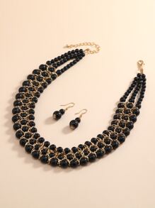 3pcs Đồ trang trí Ngọc Trai giả Bộ trang sức - màu đen - Xem 2