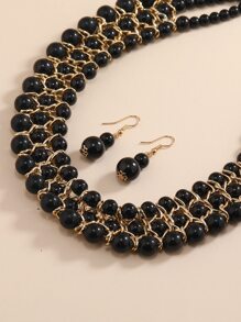 3pcs Đồ trang trí Ngọc Trai giả Bộ trang sức - màu đen - Xem 3