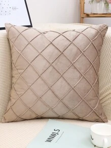 1pc Quilted Plain Cushion Cover Without Filler - Khaki - View 1