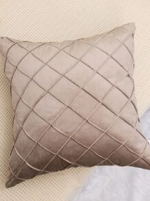1pc Quilted Plain Cushion Cover Without Filler - Khaki - View 2