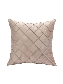 1pc Quilted Plain Cushion Cover Without Filler - Khaki - View 3