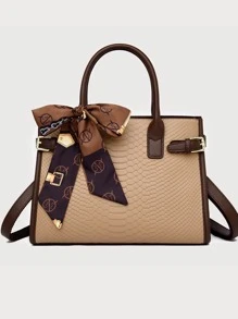 Túi đeo chéo Nữ Nơ Bướm Snakeskin In Có thể điều chỉnh được Đôi tay cầm Thanh lịch - Màu Khaki - Xem 2