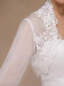 1pc White Lace Flower & Shoulder Sleeves Decor Bridal Shawl, Autumn/spring - White - View 6