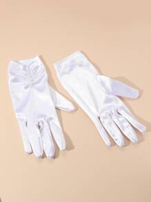 Faux Pearl Trang trí Ruched Chi tiết Găng tay cô dâu - trắng - Xem 3