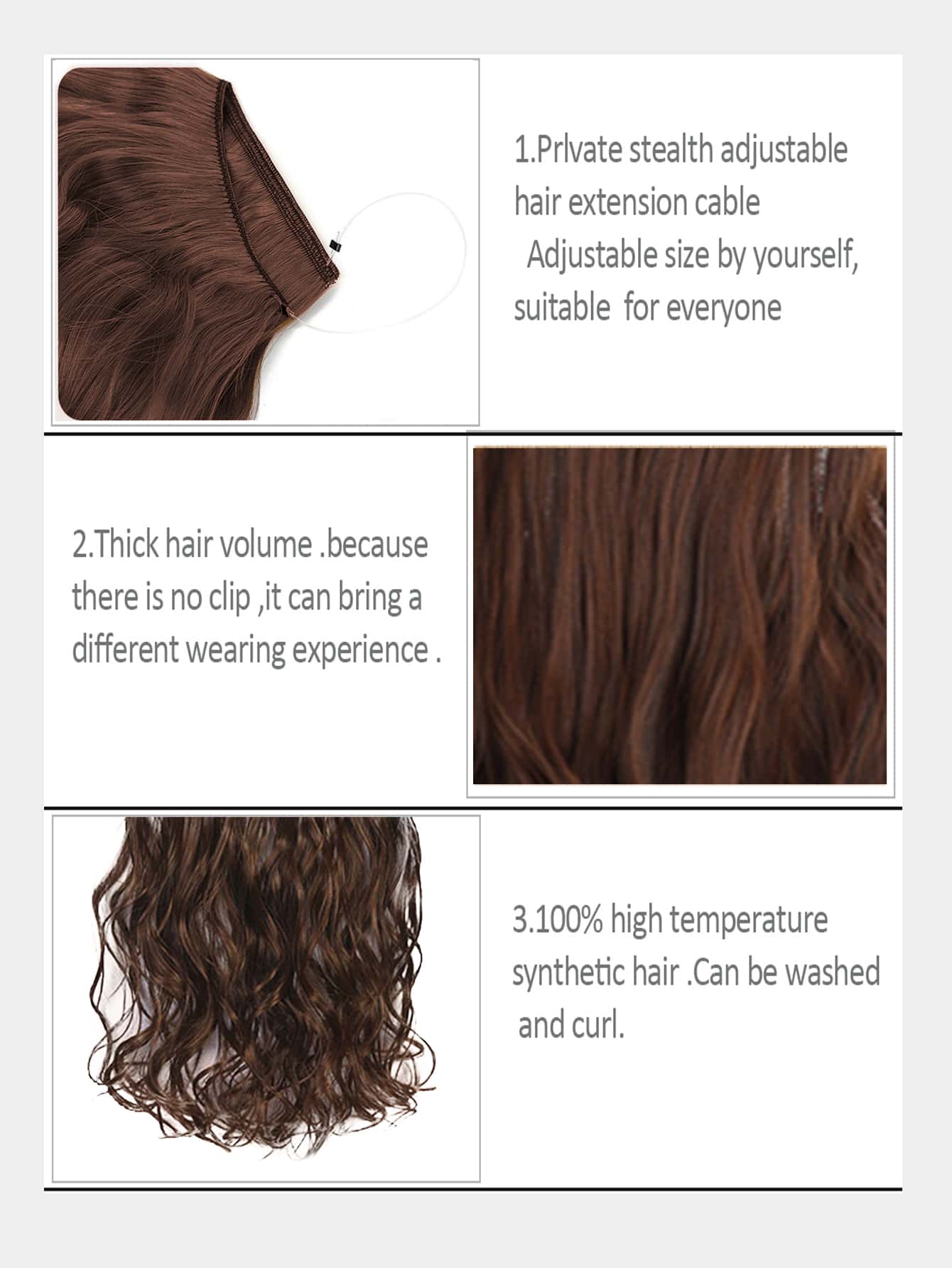 Miniatura 3 de Extensión del pelo con clip larga ondulada sintética Dark Brown