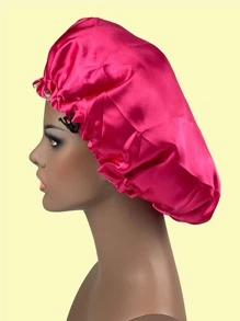Drawstring Design Satin Hair Bonnet Hair Sleep Cap - Hot Pink - View 2