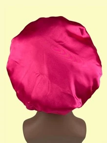 Drawstring Design Satin Hair Bonnet Hair Sleep Cap - Hot Pink - View 3