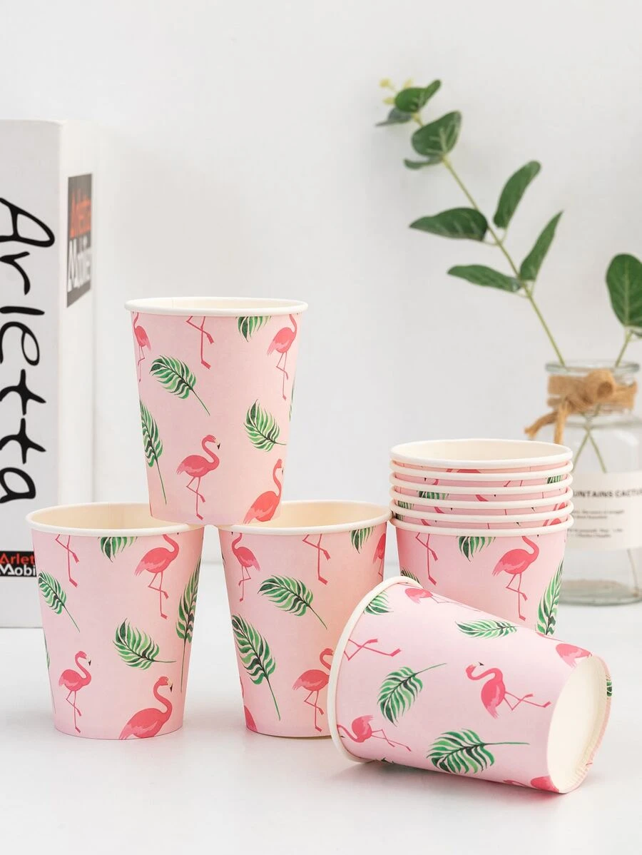 10入組火烈鳥圖案一次性杯子 - 彩色 - 查看 1
