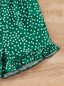 SHEIN 小女童卡通圖案前蝴蝶結T恤和波點圖案短褲 - 彩色 - 查看 4