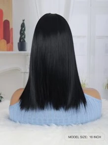 Peluca sintética lisa con tupe - Negro - Ver 2