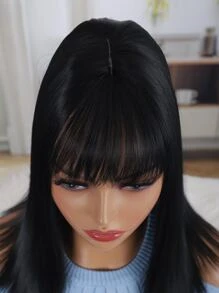 Peluca sintética lisa con tupe - Negro - Ver 4