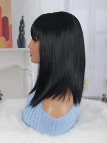 Peluca sintética lisa con tupe - Negro - Ver 7