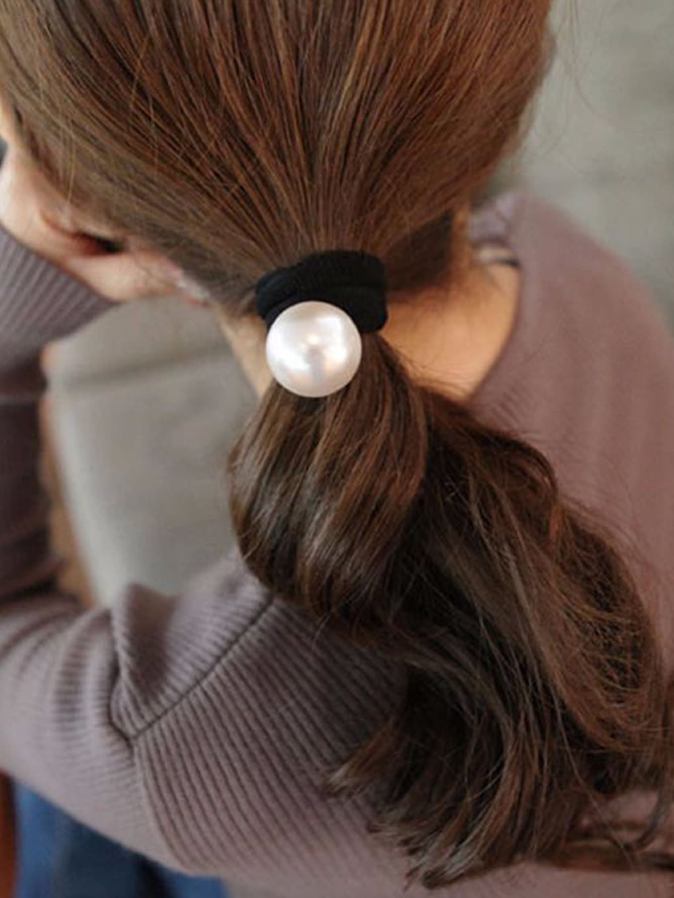 Faux Pearl Decor Hair Tie - Black - View 1