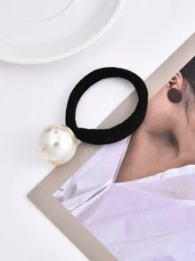 Faux Pearl Decor Hair Tie - Black - View 4