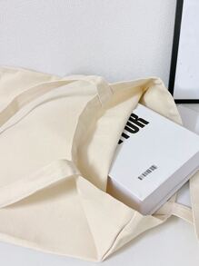 Expression & Slogan Graphic Shopper Bag School Bag For Graduate, Teen Girls, Freshman, Sophomore, Junior & Senior In College, University & High School, Perfect For Outdoors ,Travel & Back To School - Beige - View 3