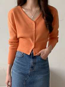 DAZY 净色纽扣罗纹针织开衫夹克