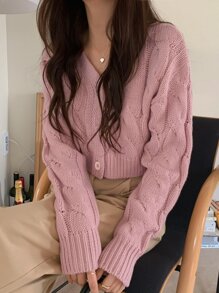 DAZY Drop Shoulder Cable Knit Cardigan,Fall Clothes - Baby Pink - View 1