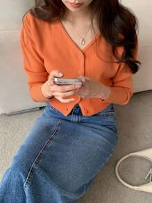 DAZY 净色纽扣罗纹针织开衫夹克