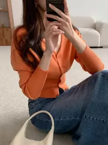 DAZY 净色纽扣罗纹针织开衫夹克