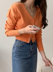 DAZY 净色纽扣罗纹针织开衫夹克