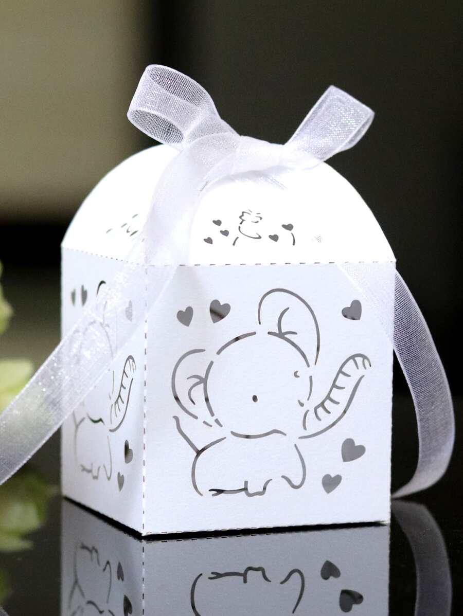 10 piezas Caja de regalo con diseño de elefante - Blanco - Ver 1