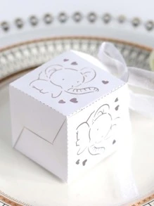 10 piezas Caja de regalo con diseño de elefante - Blanco - Ver 2