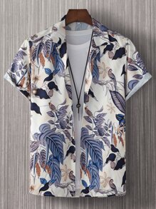 Manfinity RSRT Hombres Camisa al azar con estampado de pájaro y planta sin camiseta - Multicolor - Ver 1