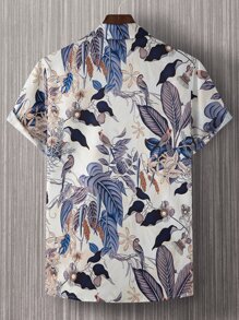 Manfinity RSRT Hombres Camisa al azar con estampado de pájaro y planta sin camiseta - Multicolor - Ver 2