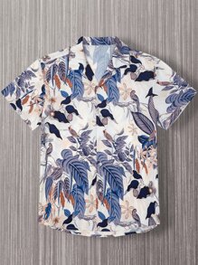 Manfinity RSRT Hombres Camisa al azar con estampado de pájaro y planta sin camiseta - Multicolor - Ver 3