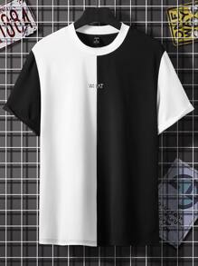 Men Two Tone Letter Graphic Tee - Black and White - View 1
