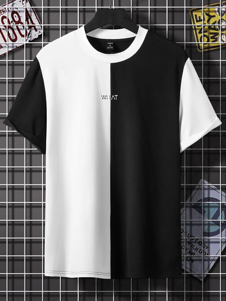 Men Two Tone Letter Graphic Tee - Black and White - View 1