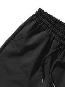 Manfinity EZcore Pantalones cortos con cordón y gráfico de letras para hombres - Negro - Ver 3