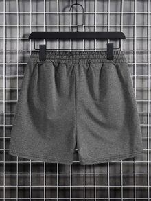 Manfinity Homme Hombres Shorts con estampado de letra de cintura con cordón - Gris Oscuro - Ver 2