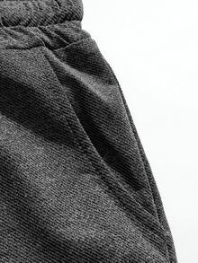 Manfinity Homme Hombres Shorts con estampado de letra de cintura con cordón - Gris Oscuro - Ver 3