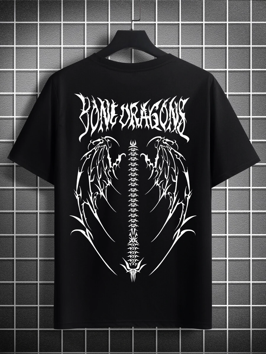 Manfinity Men Letter & Skeleton Print Tee - Black - View 1