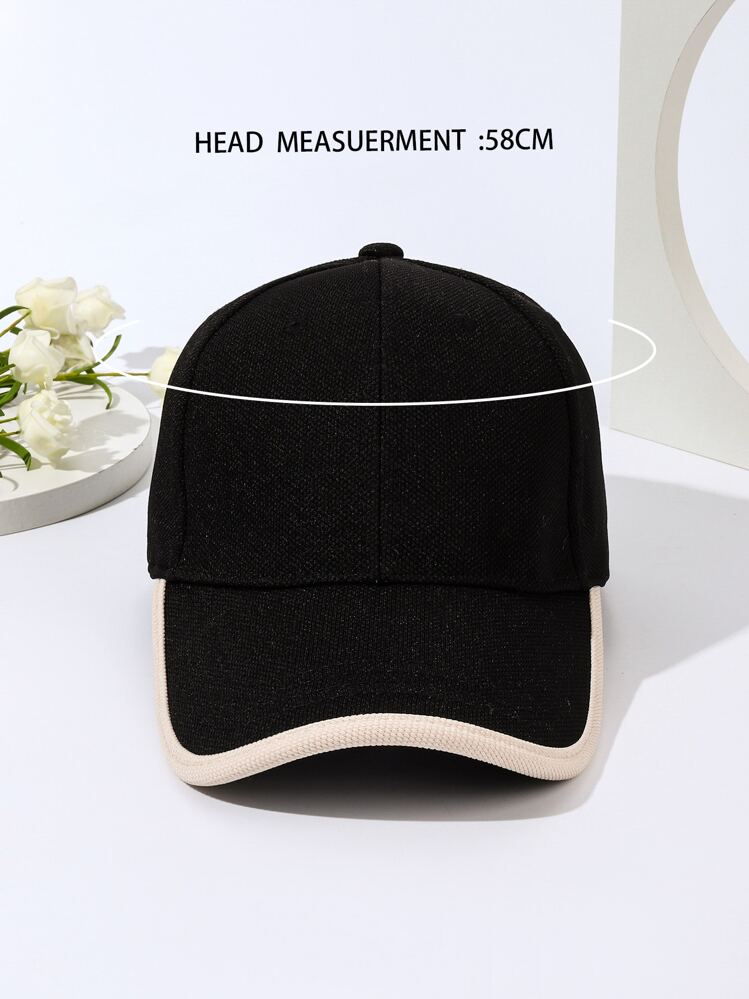 Contrast Binding Baseball Cap Casual - Black - View 3